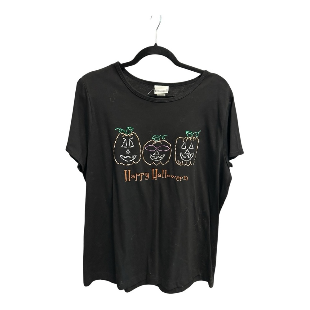 Fashion Bug Black Halloween Tee Embellished Pumpkin Design